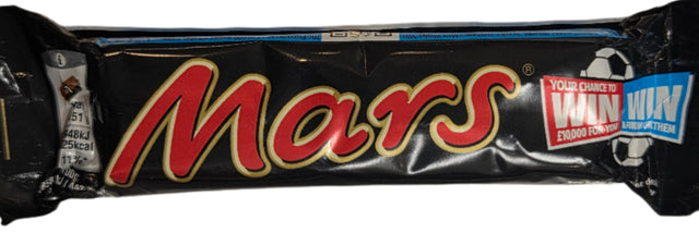 Black wrapped Mars chocolate bar with red and gold lettering, Original British Candy Bar