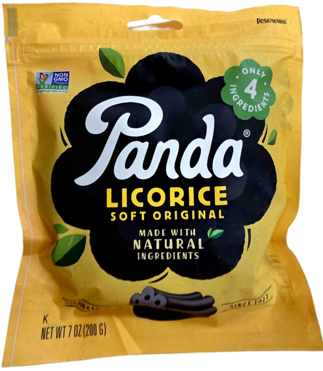 Panda Black Licorice Chews: yellow bag with black cloud design