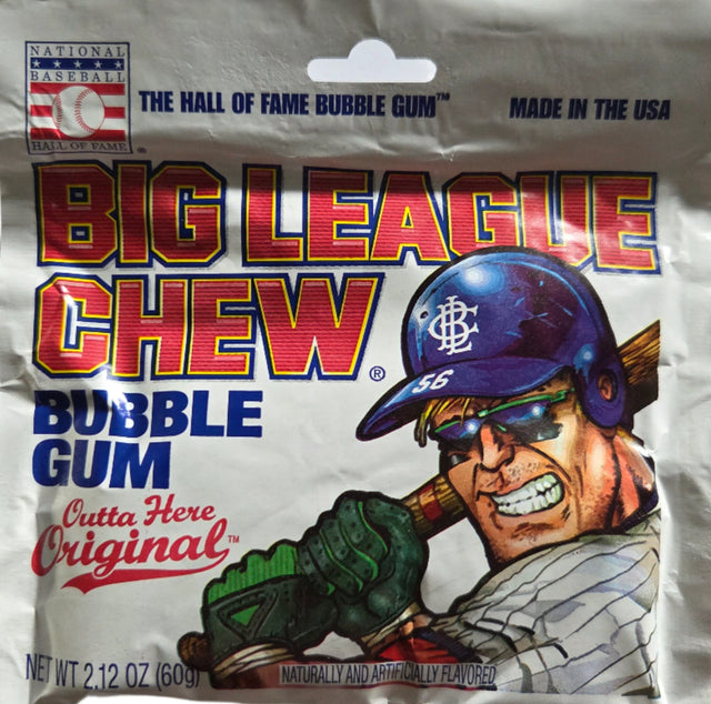 Big League Chew Original bubble gum in silver foil pouch with baseball player illustration