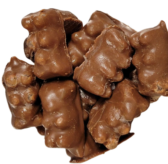 Gummy Bears Milk Chocolate: glossy pile with uneven bumps