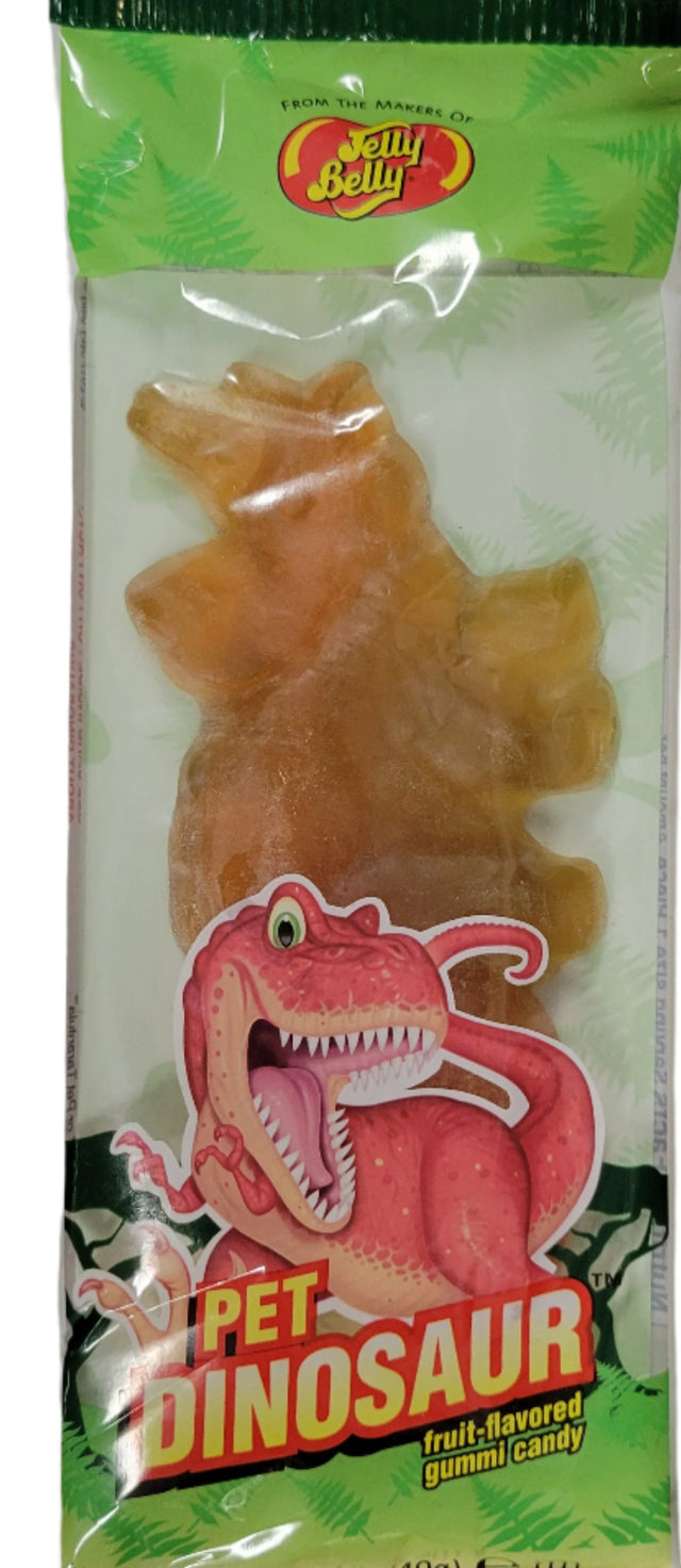 Jelly Belly Pet Dinosaur gummy candy pack with pink dino and amber bears