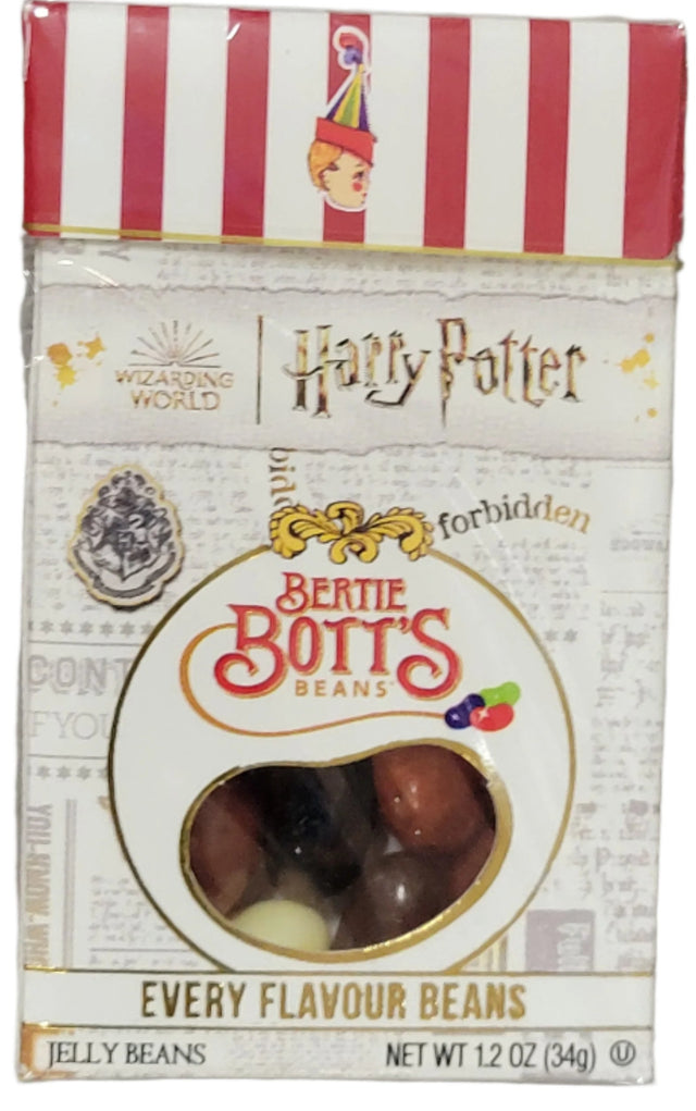 Bertie Botts Every Flavour Beans box with colorful jelly beans