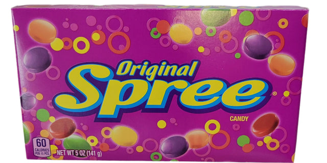 Vibrant purple Spree Theater Box of original Spree candy with colorful patterns