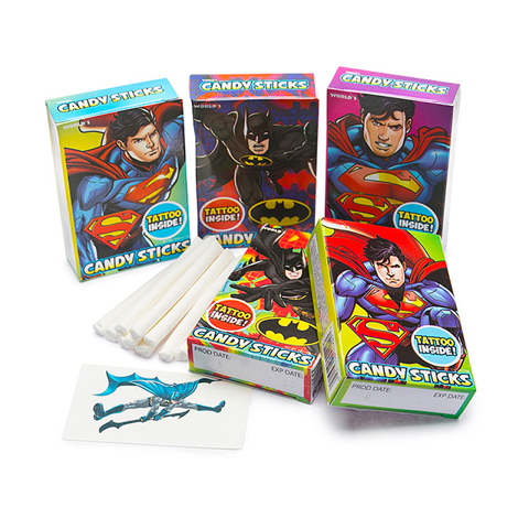 DC Batman & Superman Tattoo Candy Sticks