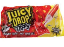 Red and yellow Juicy Drop Taffy candy package