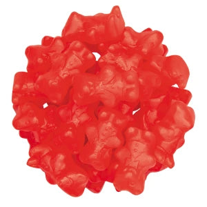 Juju Cinnamon Bears: glossy red gummy bears with translucent texture