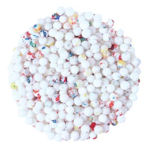 Pile of white round Jawbreakers Micro-Mini Psychedelic 1/4-inch beads with colorful speckles