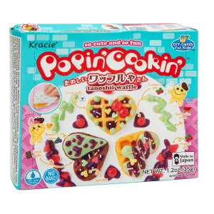 Popin Cookin Waffle Shop Kit with colorful heart-shaped fruit waffles