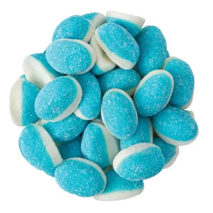 Strawberry & Blue Raspberry Puffy Puffs blue and white oval gummies