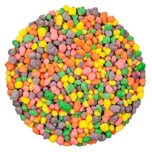 Colorful rainbow-shaped Nerds sugary cereal pieces assortment