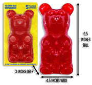 5 lb Cherry Gummy Bear: 9.5-inch translucent red, 5 lbs in yellow sleeve