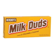 Hersheys Milk Duds theater box with yellow rectangular packaging and red white lettering