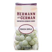 Hermann the German imported green apple candy bag with sugar-dusted round translucent candies