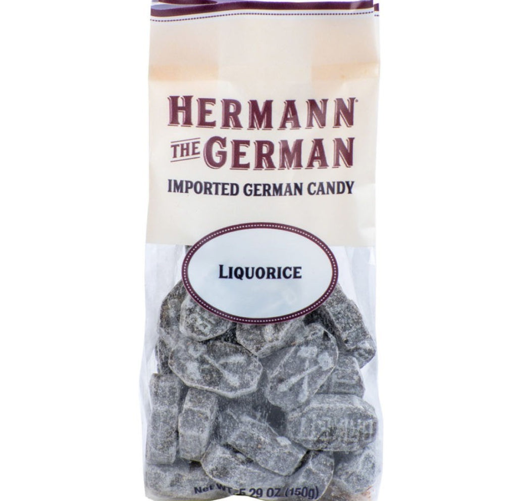 Hermann the German imported licorice drop candy in clear bag