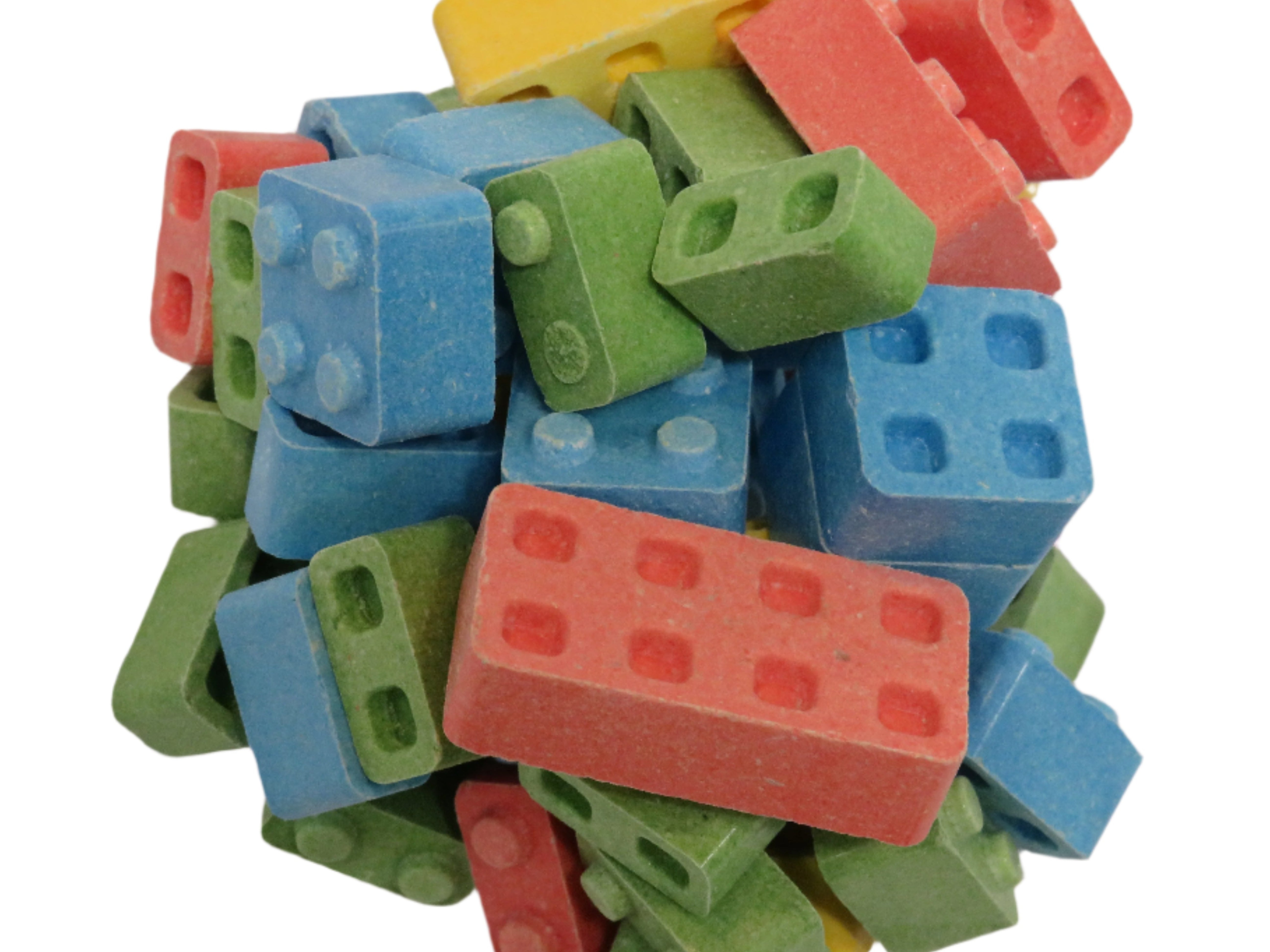 Colorful Candy Blox plastic building blocks in red, blue, green, yellow