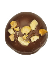 Peanut Butter Truffle 1.5oz: round dark chocolate nut-covered candy