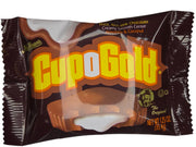 Cupogold chocolate candy bar in glossy dark brown wrapper with yellow and orange lettering