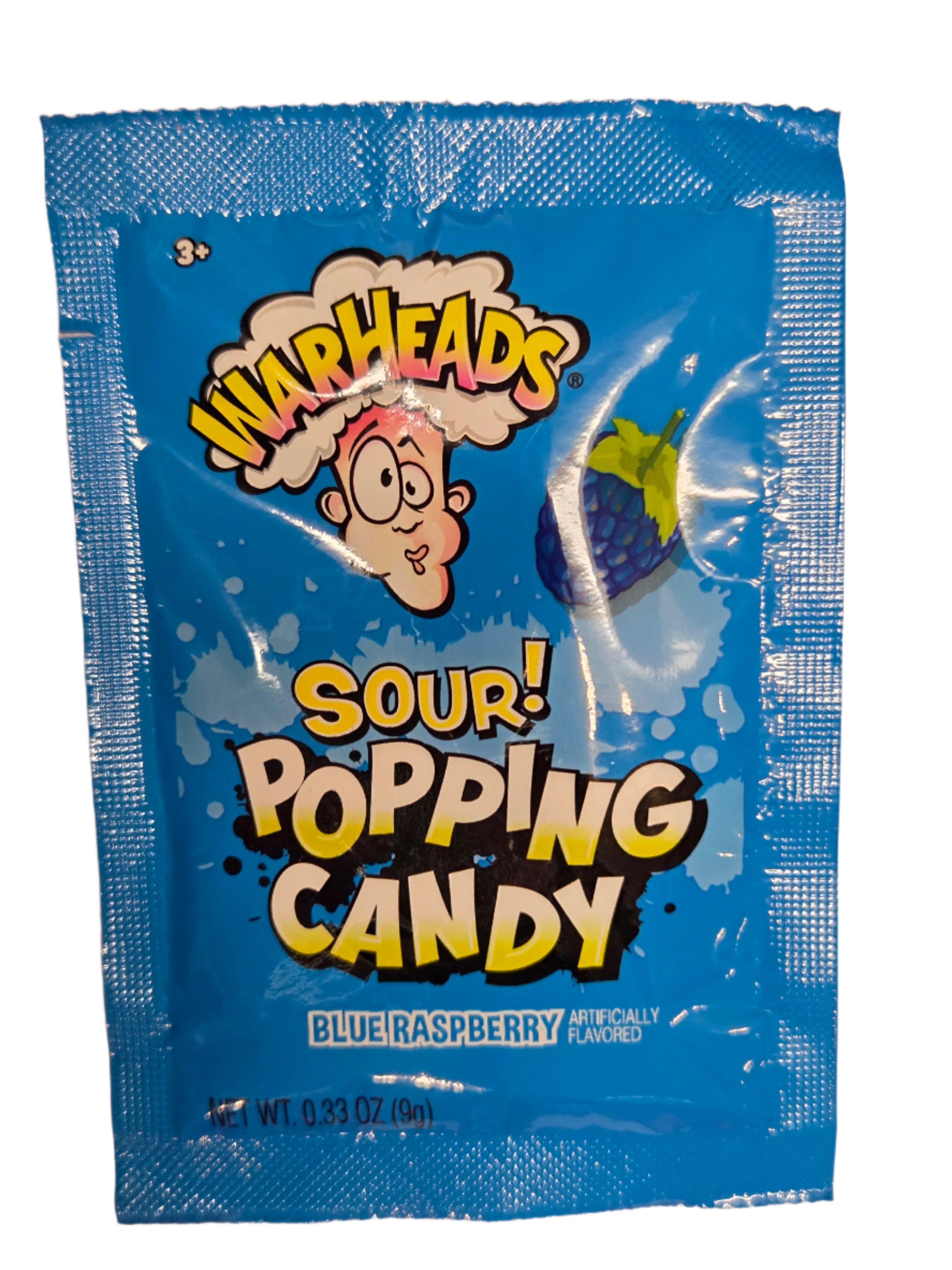 Warheads Sour Blue Raspberry Popping Candy in shiny foil packet