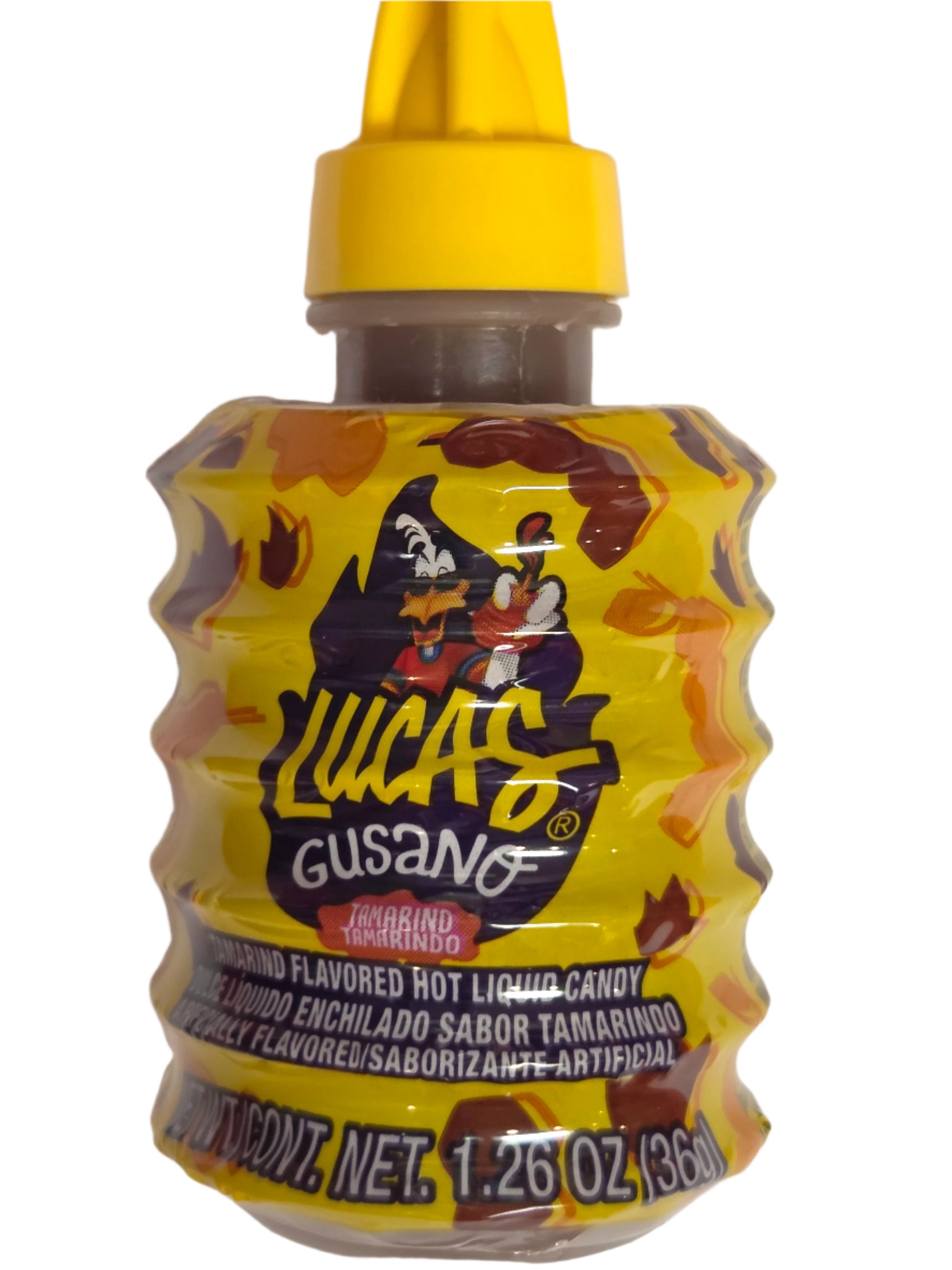 Yellow Lucas Gusano Tamarind Flavored Hot Liquid Candy Bottle