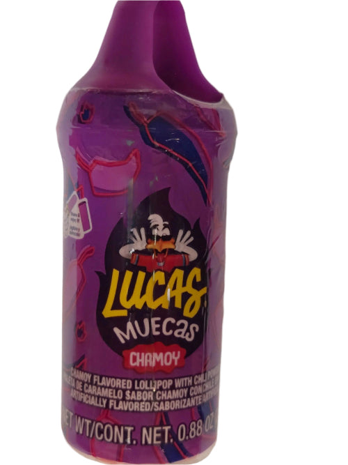 Purple Lucas Muecas Chamoy Tube lollipop bottle with spout