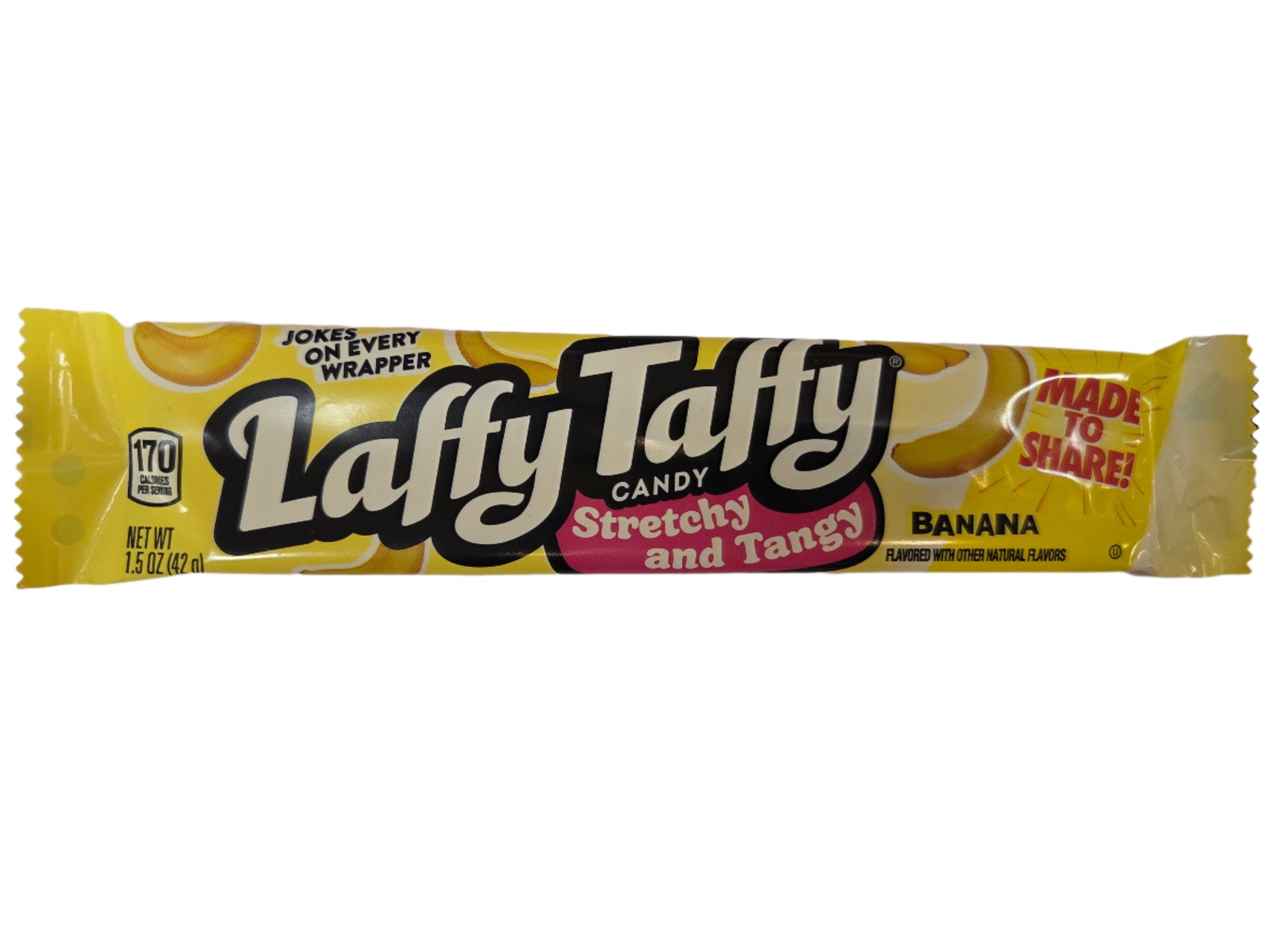 Laffy Taffy Banana Bar with yellow wrapper