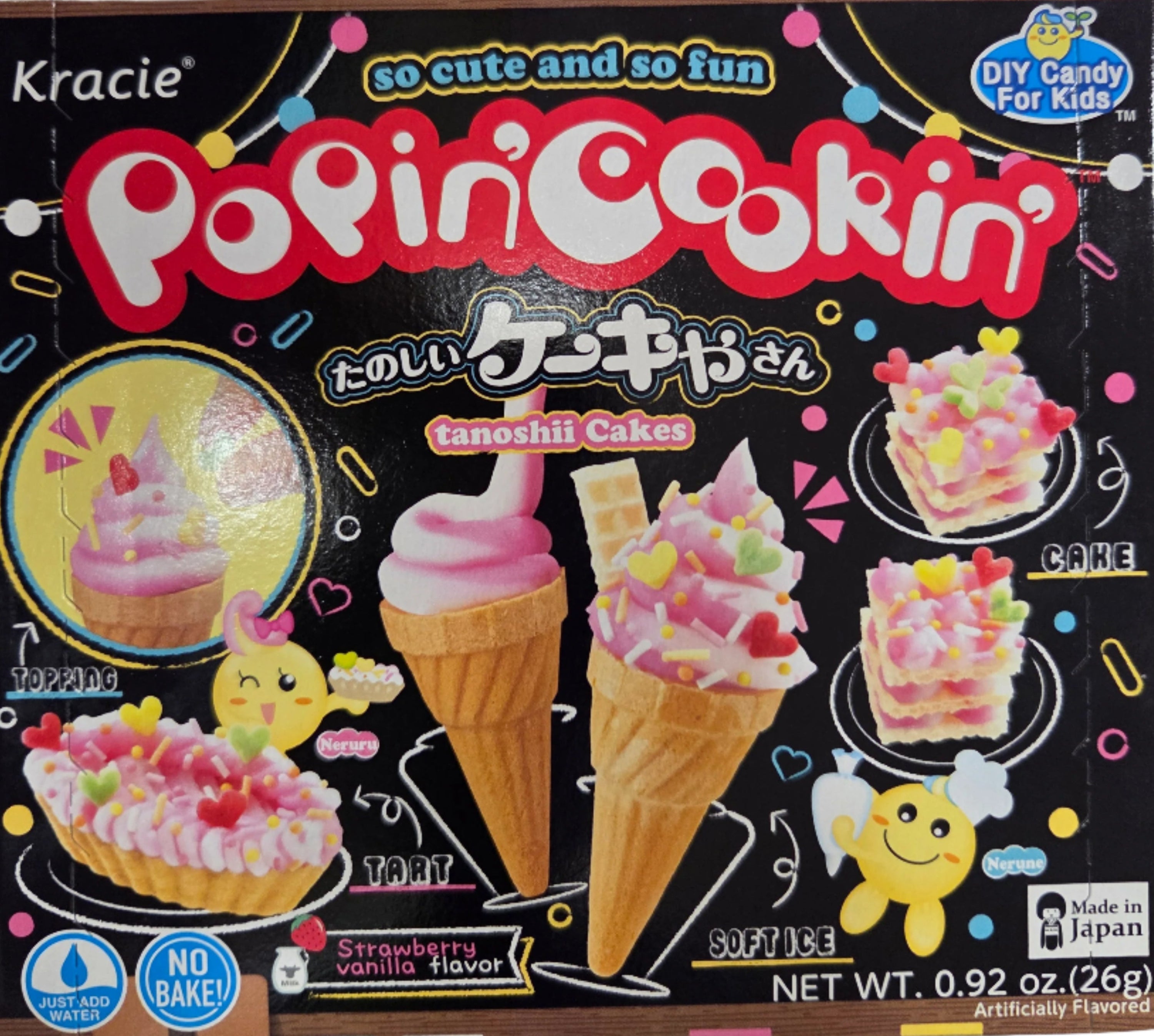 Kracie Popin Cookin Tanoshi Candy Cakes Kit with strawberry vanilla treats