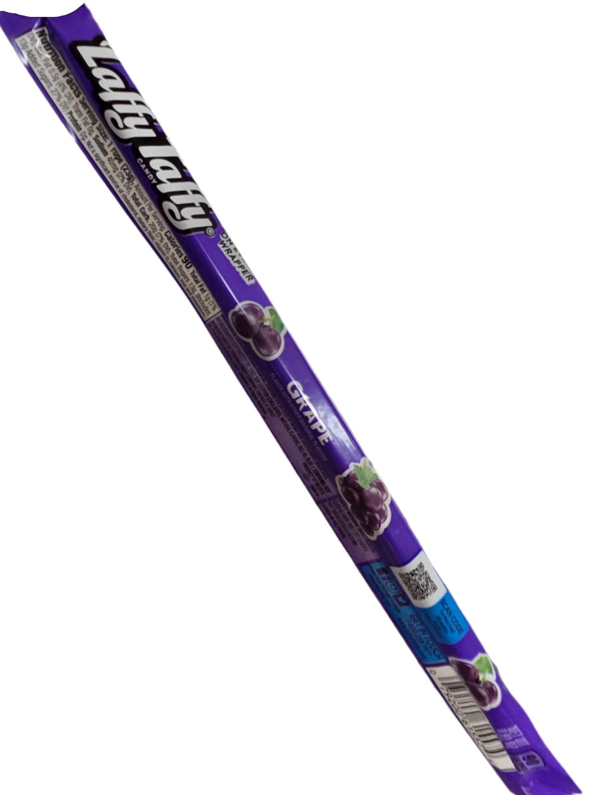 Purple wrapped grape-flavored Laffy Taffy Rope candy stick