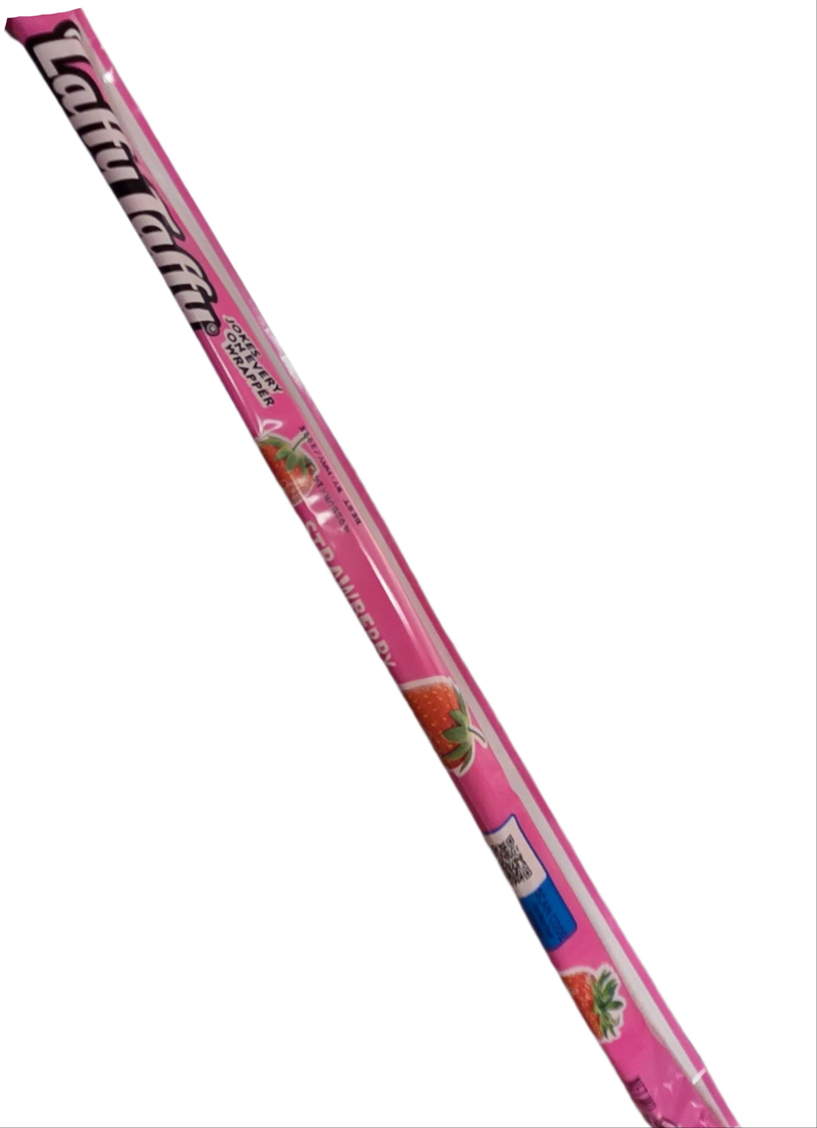 Pink wrapped strawberry flavored Laffy Taffy Rope candy stick