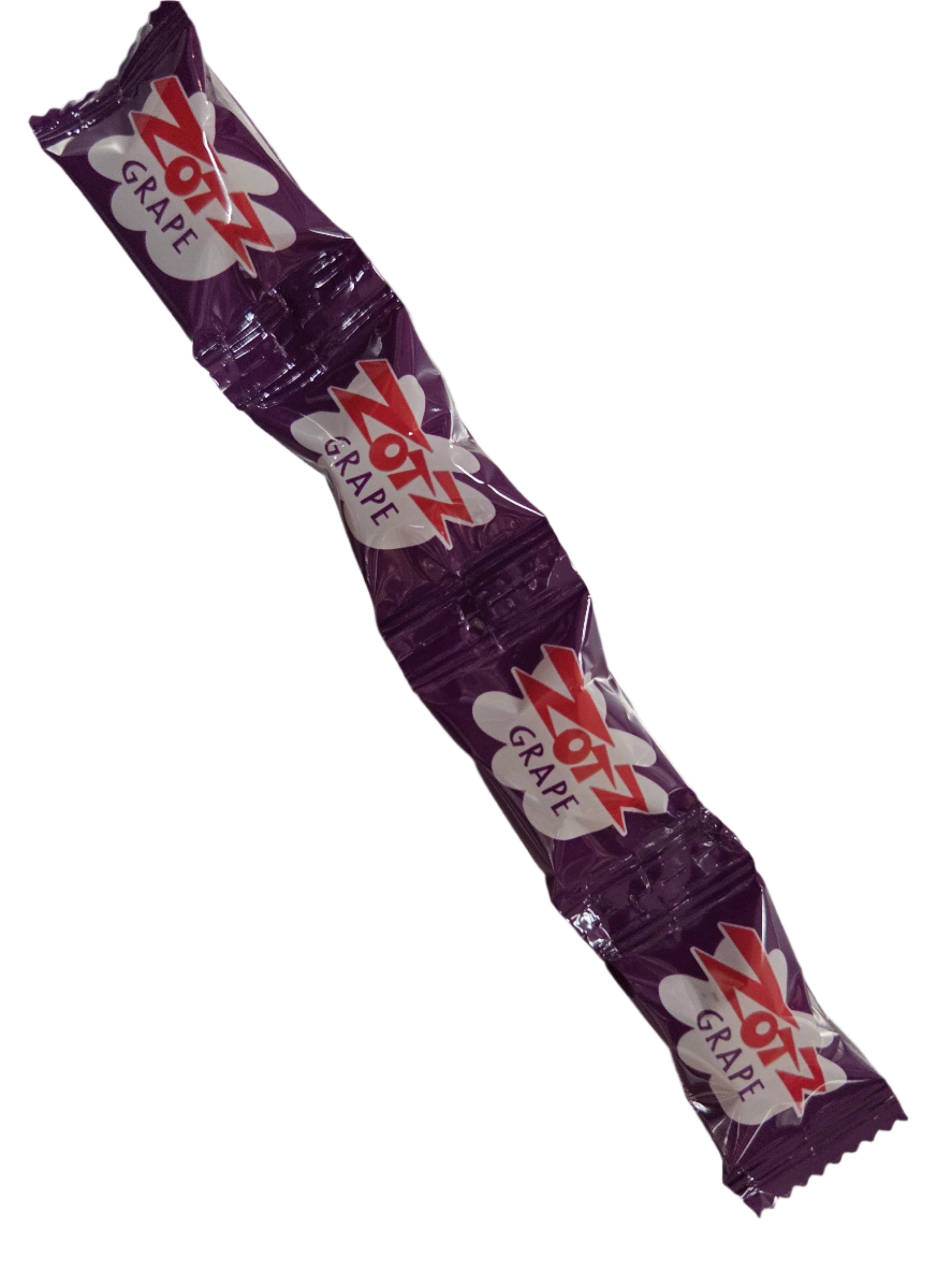 Purple foil-wrapped Zotz String Grape Sour Fizzing Candy stick