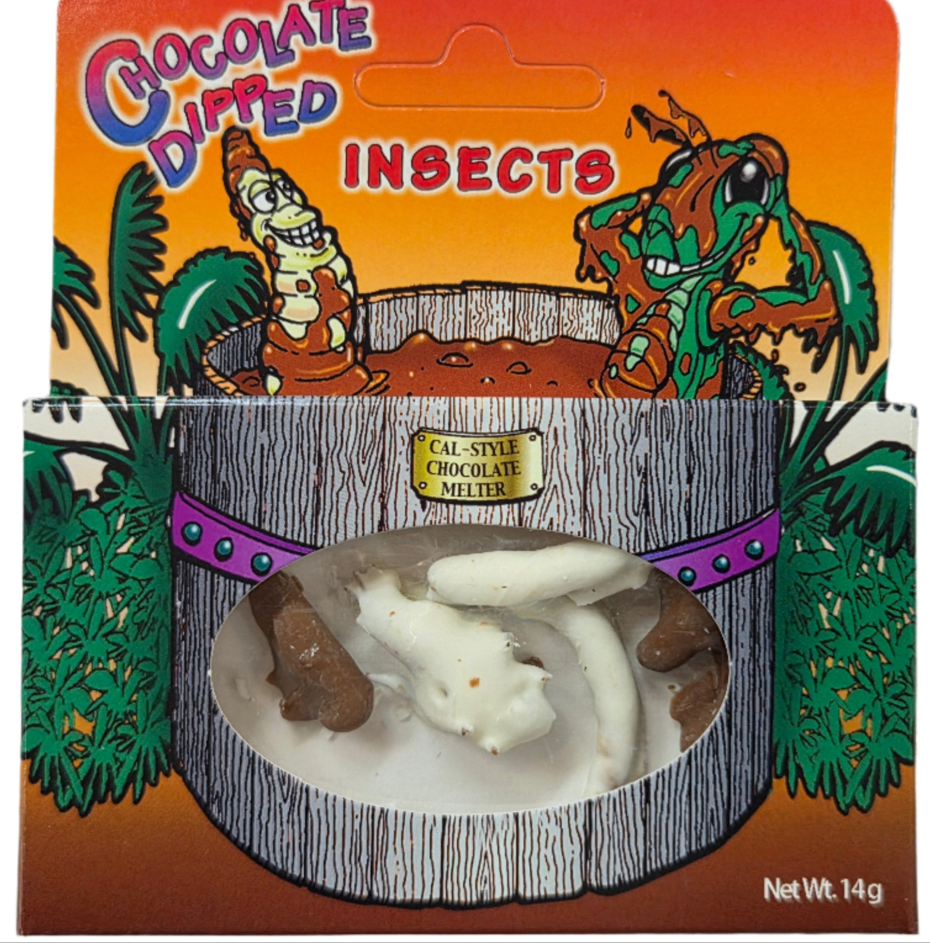 HotLix Chocolate Dipped Insects in wooden barrel with purple straps