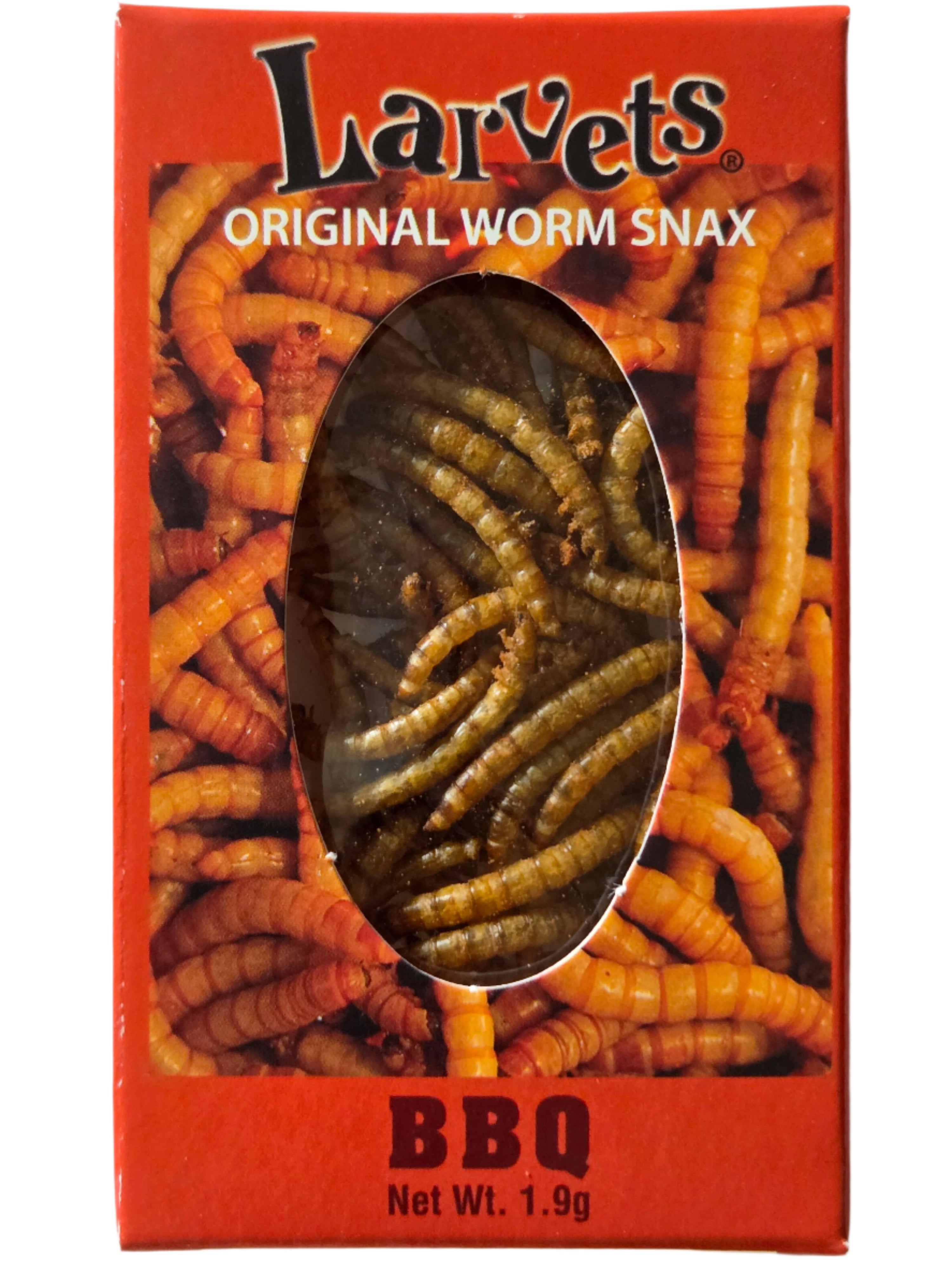 Hotlix Larvets BBQ Worm Snax in vibrant red package with worm view