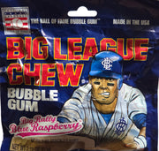 Big League Chew Blue Raspberry Bubble Gum with cartoon baseball player