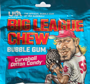 Big League Chew Cotton Candy Bubble Gum in blue bag with baseball player
