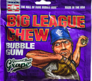 Big League Chew Grape Bubble Gum purple package with cartoon baseball player