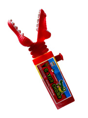 Red Gator Chomp Sucker and Toy: plastic dispenser with white teeth