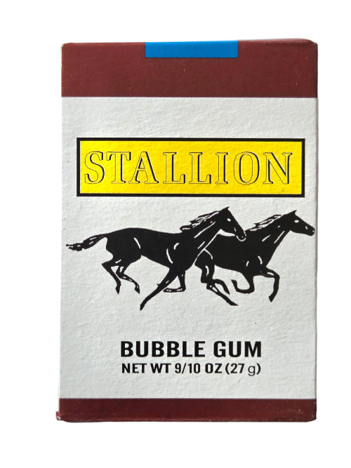 Stallion Bubble Gum Cigarettes in maroon white package with horse silhouettes