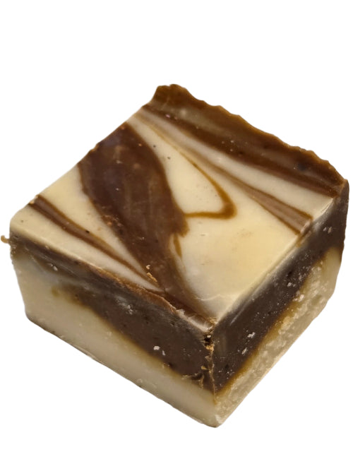 Square chocolate and vanilla swirl fudge with glossy layers, Cappuccino Fudge