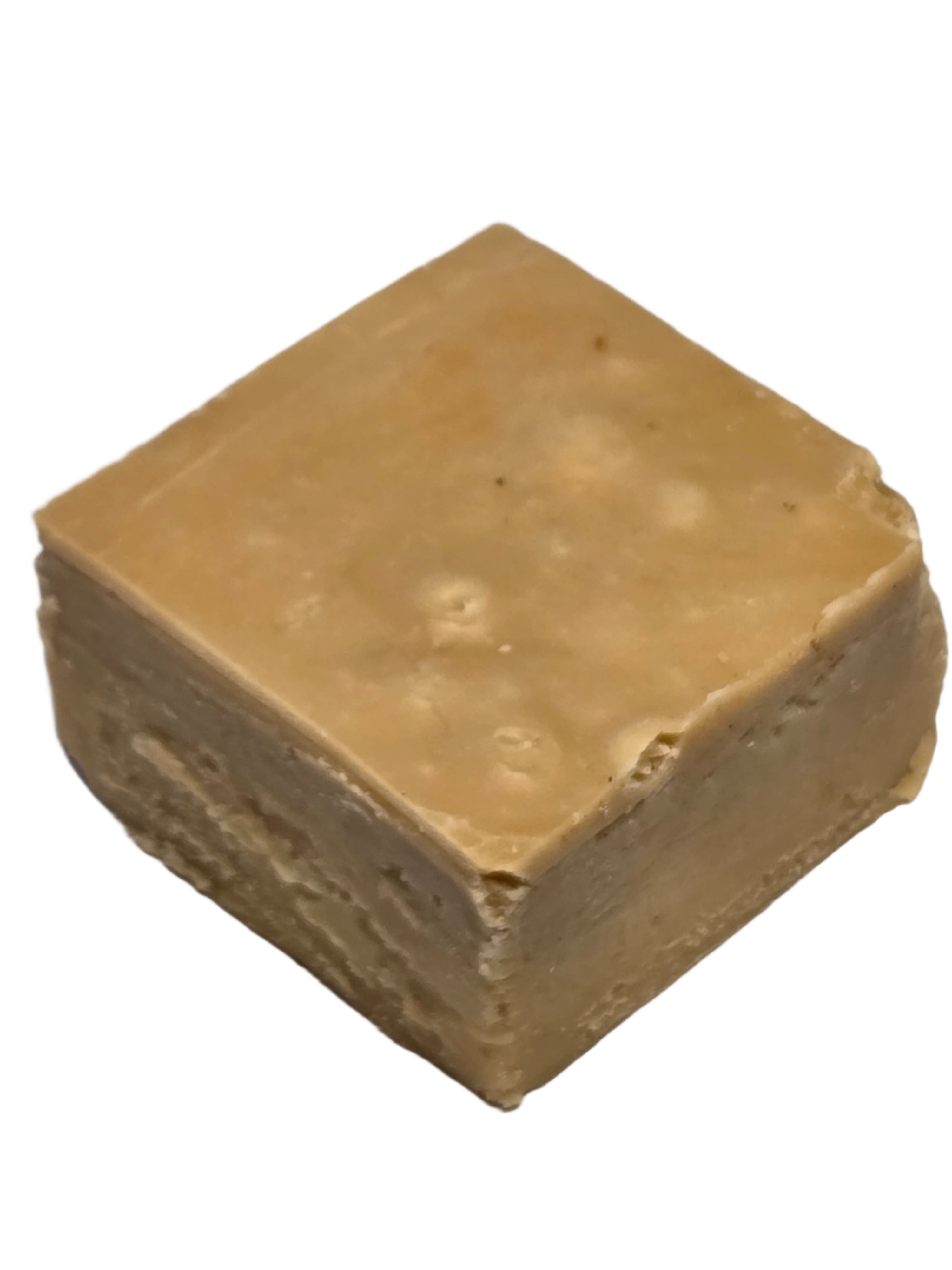 Square beige Maple Fudge soap bar with textured surface and edge imperfections