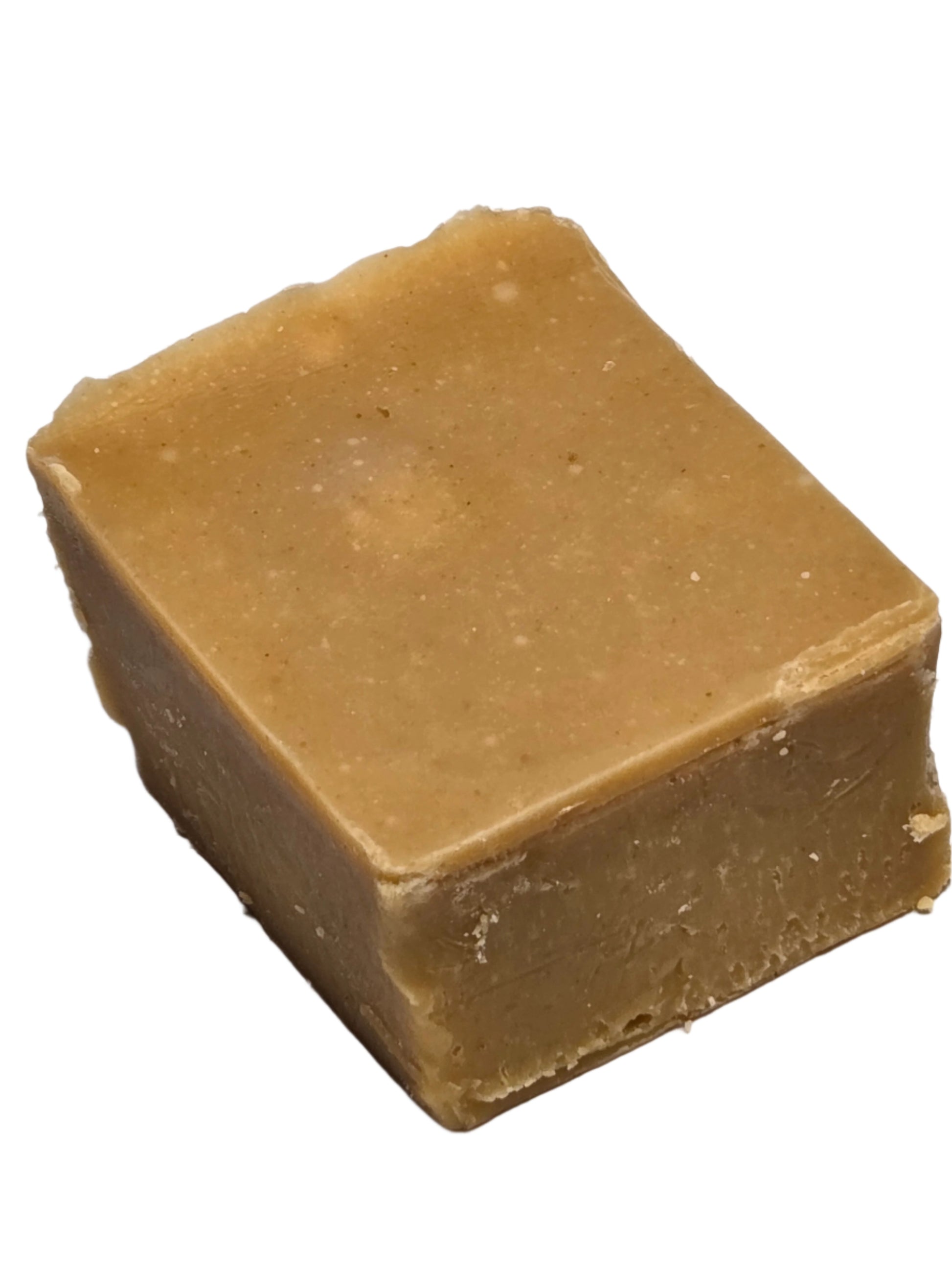 Peanut Butter Fudge: beige rectangular soap bar with textured surface and specks
