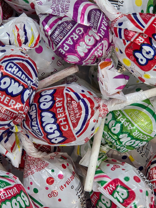 Colorful round Blow Pop lollipop with Charm flavor branding