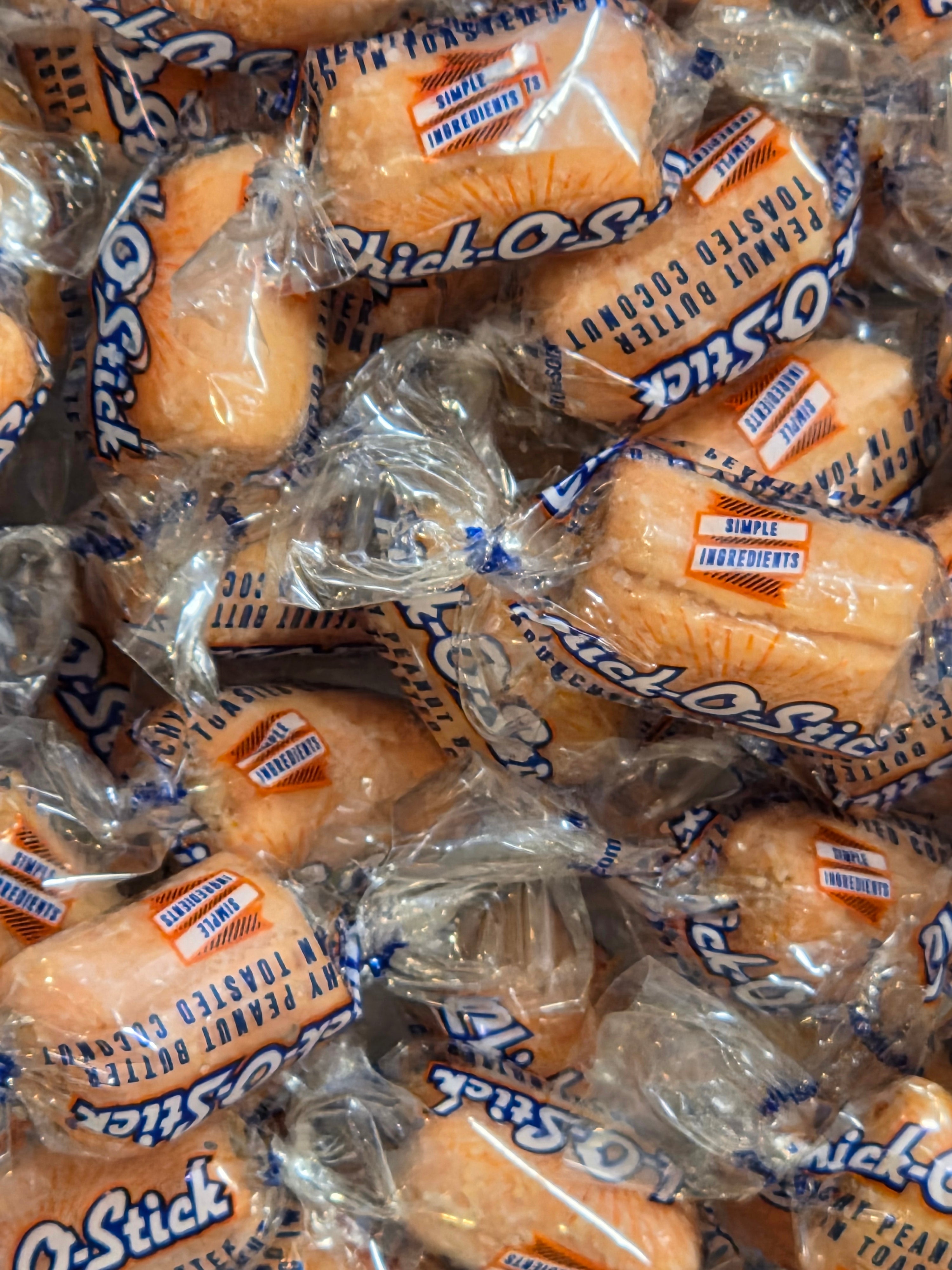 Chick-O-Stick Nuggets: peanut butter and toasted coconut o-sticks in branded wrappers