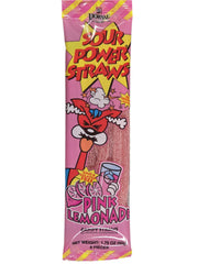 Sour Power Straws Pink Lemonade Candy in vibrant pink and yellow package