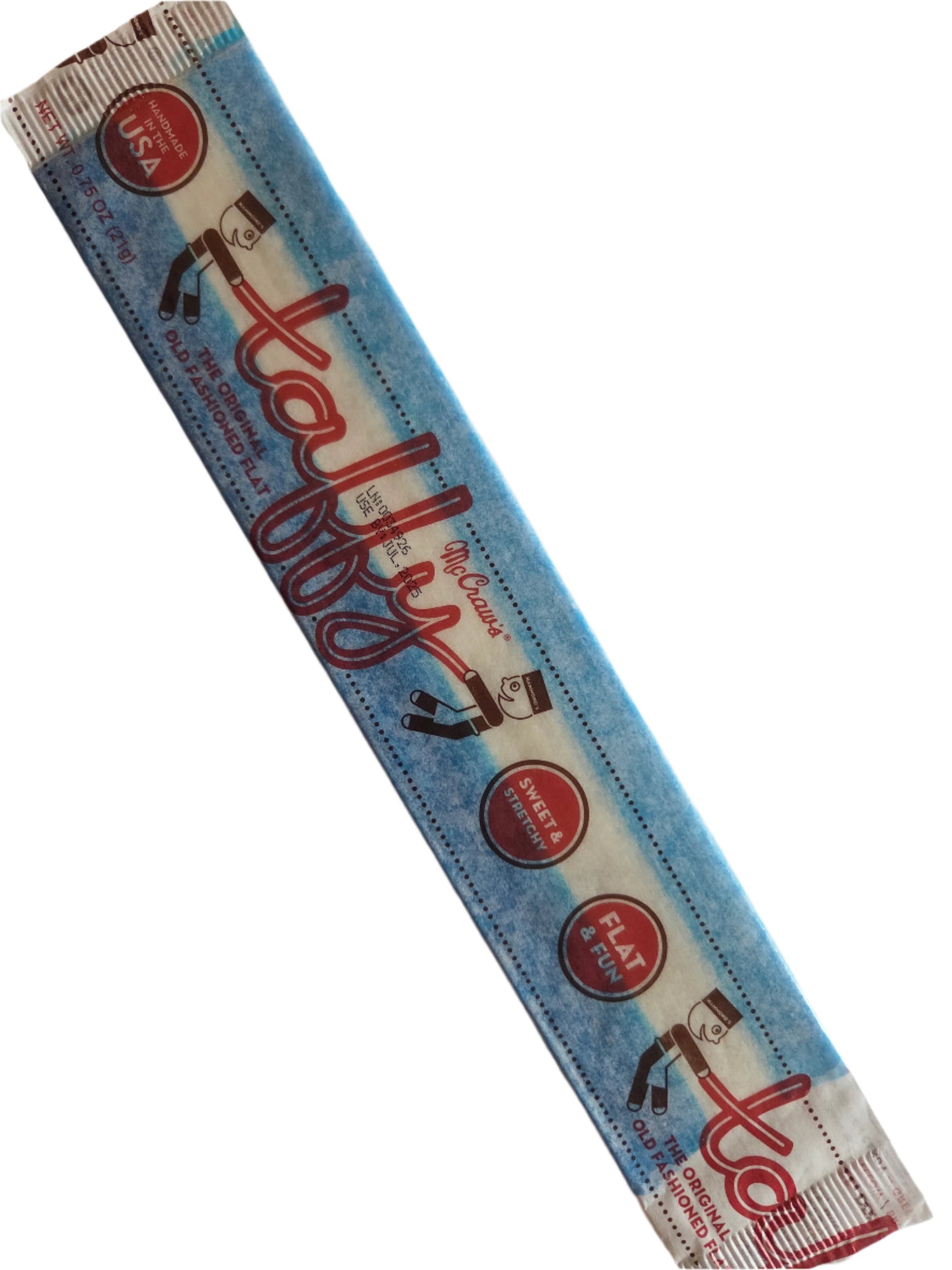 McCrorys blue and white ice cream bar wrapper with red lettering for McCra ws Flat Taffy