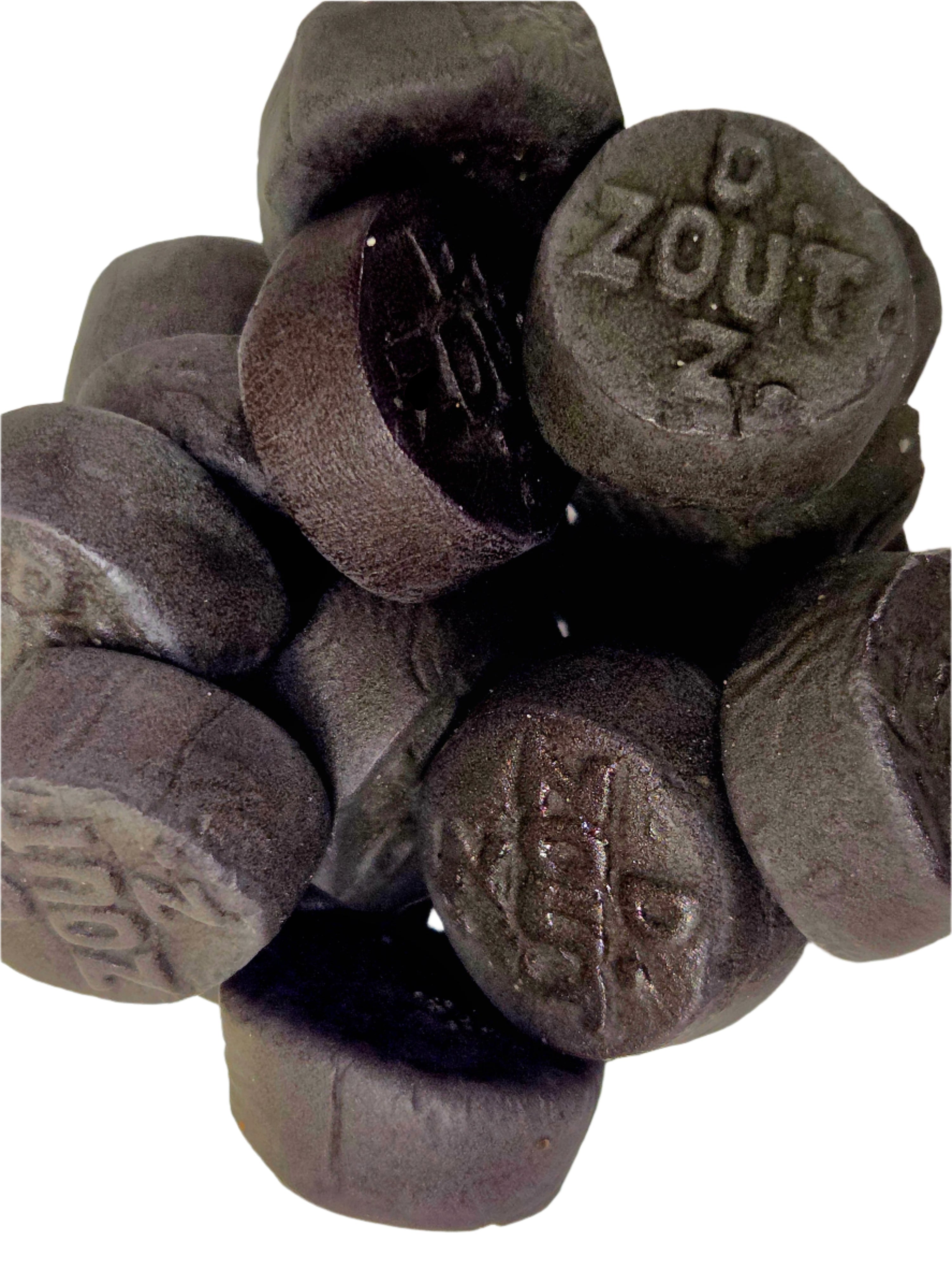 Dark gray textured Licorice Double Salt Buttons sugar cubes