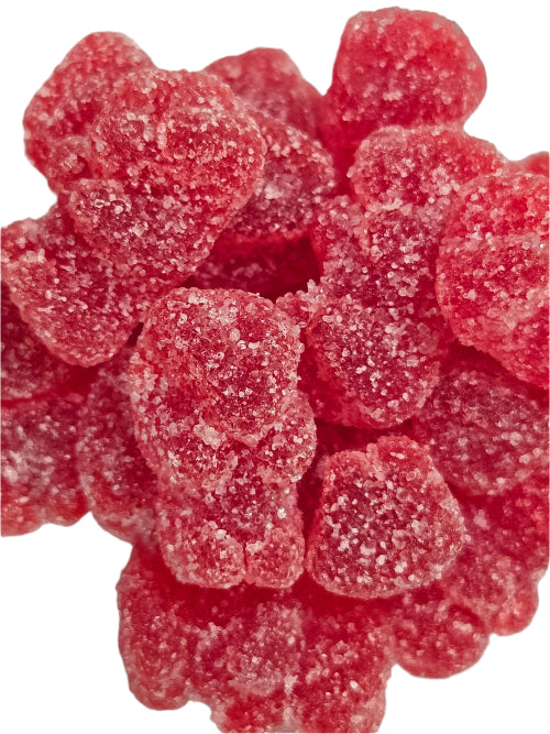 Red sugar-coated raspberry gummy candies from Sour Cherry Bears