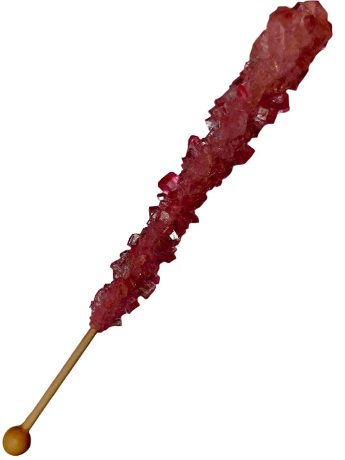 Translucent ruby-red rock candy stick with wooden handle, Pink Cherry 0.8 oz