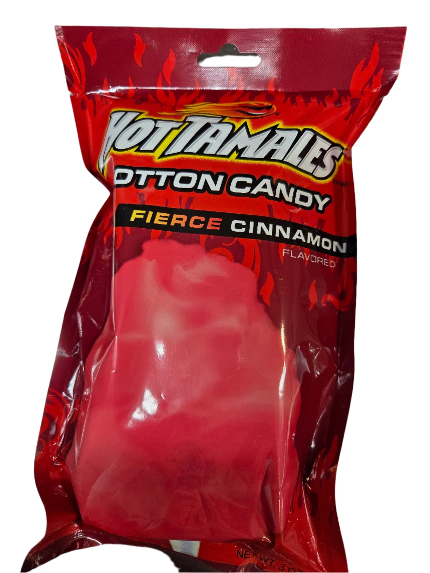 Hot Tamales Fierce Cinnamon red cotton candy in glossy bag