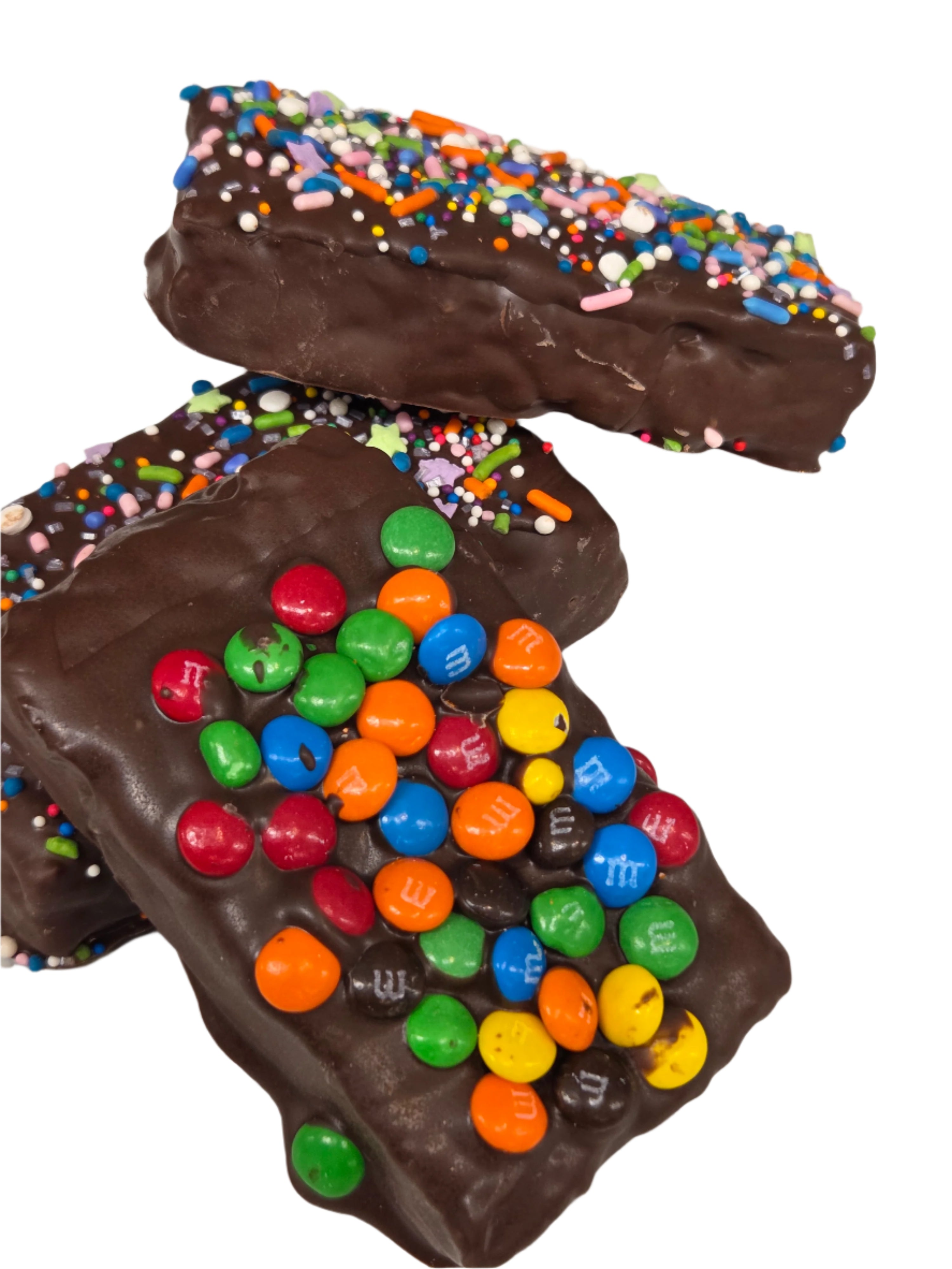 Rice Krispy Treats Choc & Sprinkles with M&Ms and rainbow sprinkles