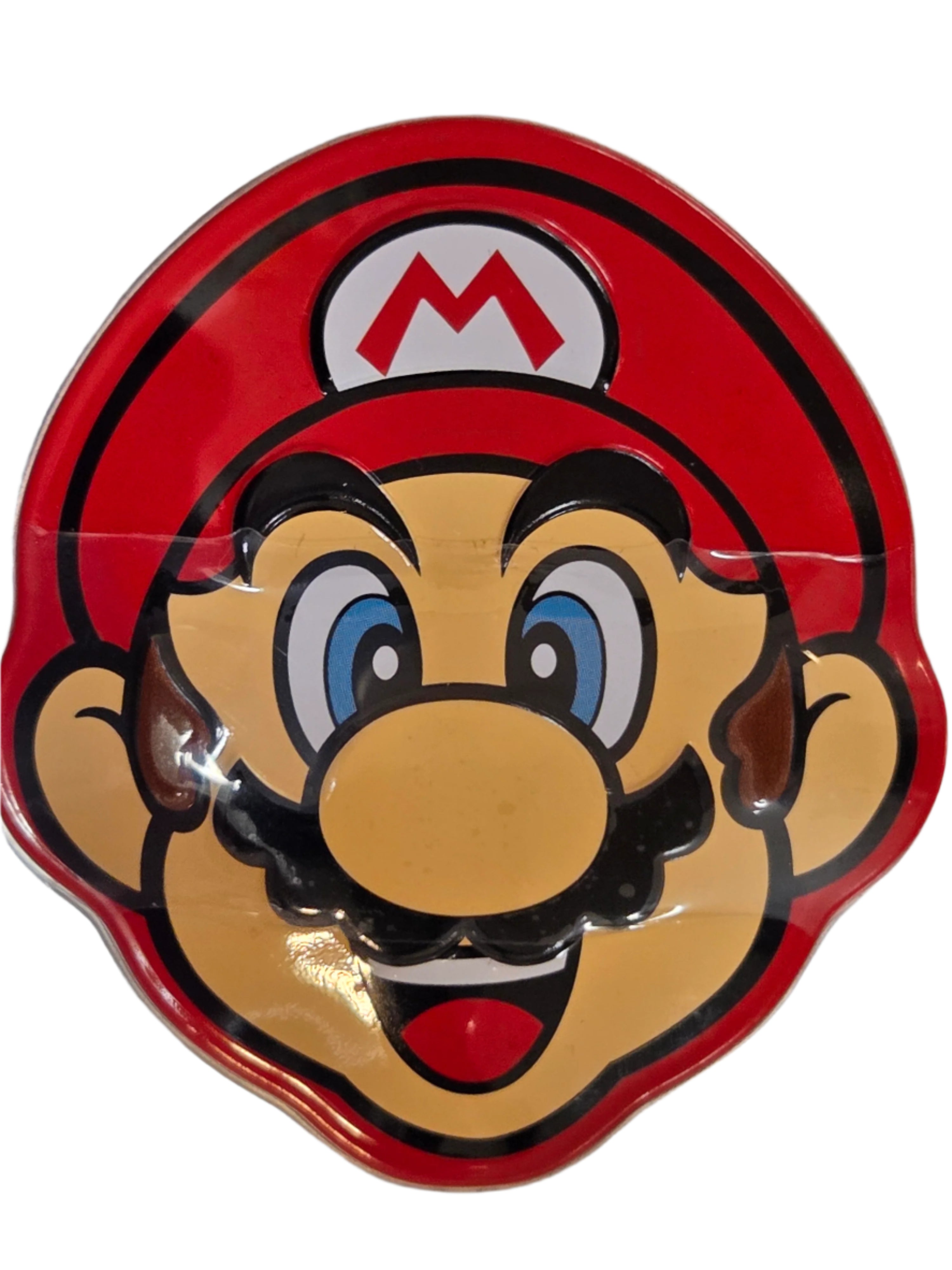 Glossy red Mario face plastic bowl in Brick Breakin Tin with Candy