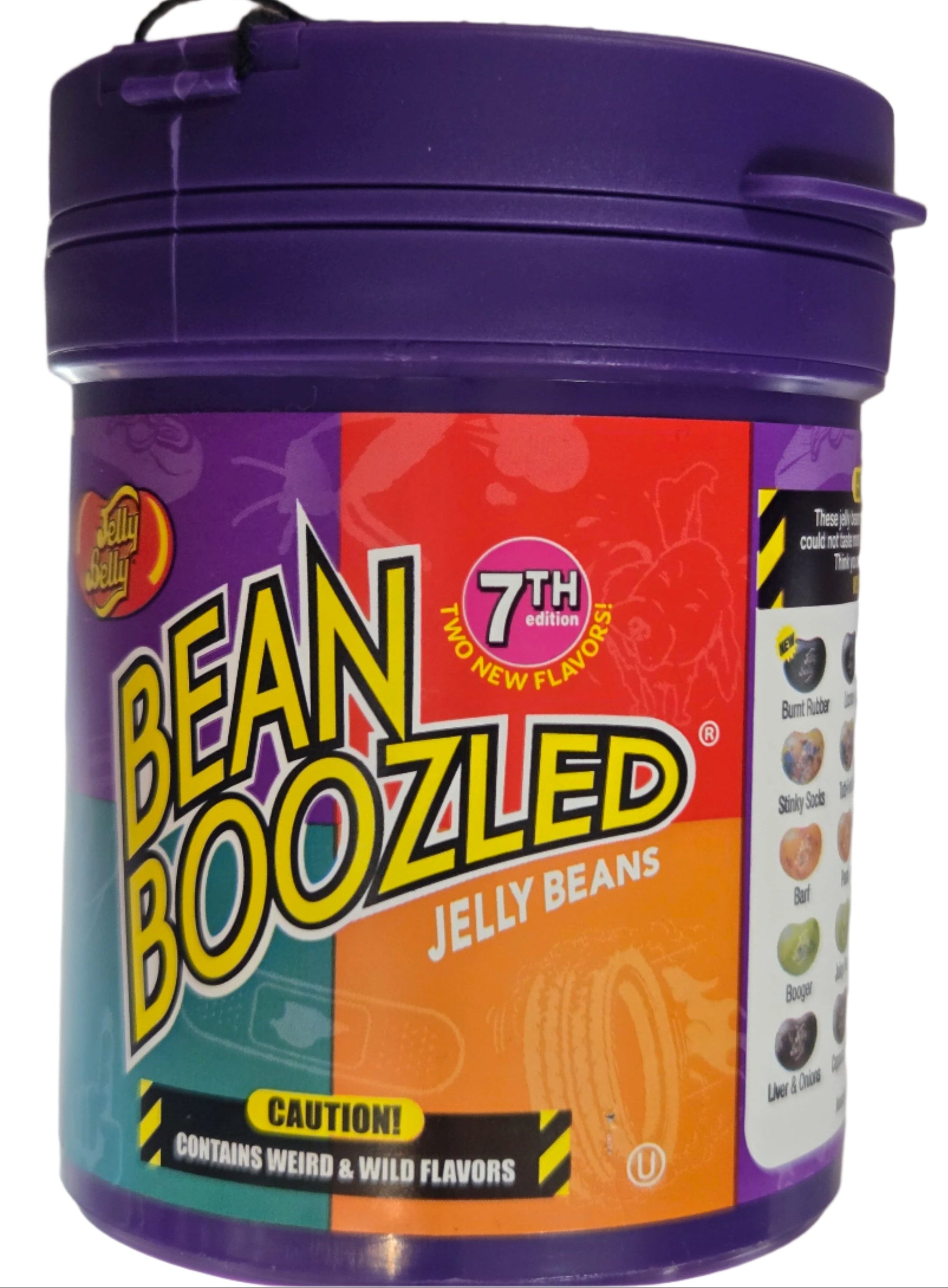 BeanBoozled Cup 7th Edition Dispenser with purple container and colorful label